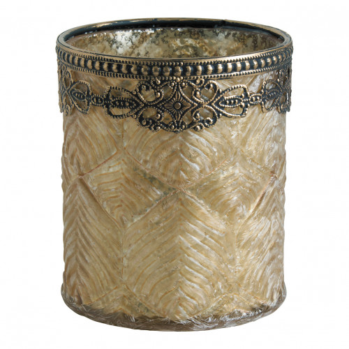 Frosted Golden Winter Garden Vase Tealight Holder - Small Size