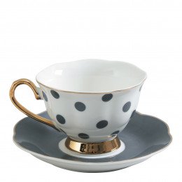 Madame de Récamier Tea Cup - Grey Polka Dots