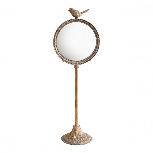 Specchio da terra Uccello in metallo con finitura in ottone invecchiato