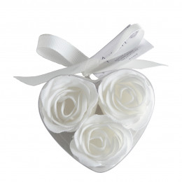 Heart Box with 3 white soapleaves - Rose Fragrance