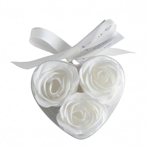 Boîte Coeur Bouquet Parterre de Fleurs de Savon rose et blanches
