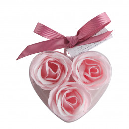 Scatola Cuore con 3 rose di sapone rosa - Profumo Rosa