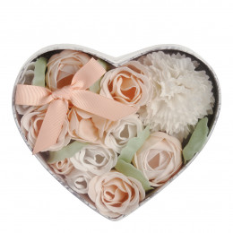 Boîte Coeur  Bouquet Parterre de Fleurs de Savon nude et blanches - Parfum Rose
