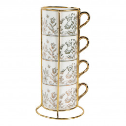 Set de 4 tasses à café Escale à Sintra et son support doré