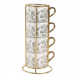 Set de 4 tasses à café Escale à Sintra et son support doré