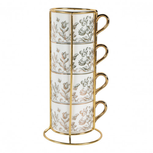 Set de 4 tasses à café Escale à Sintra et son support doré