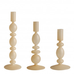 Set de 3 candeleros beige escarchado