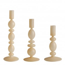 Set of 3 frosted beige candle holders