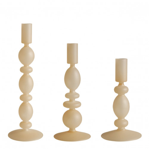 Set de 3 bougeoirs beige givré