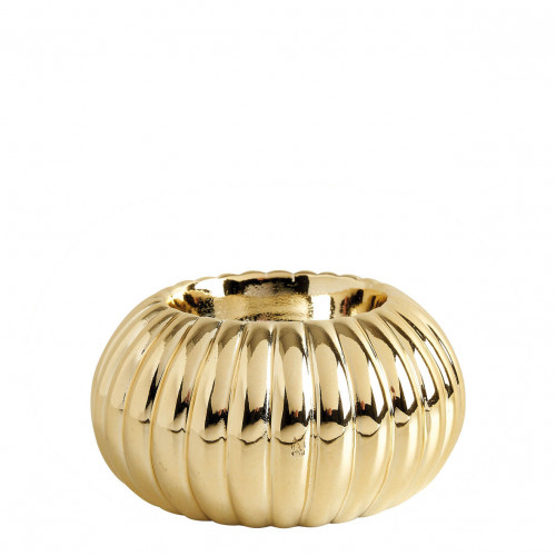 Ribbed Golden Ceramic Candle Holder - Medium Size