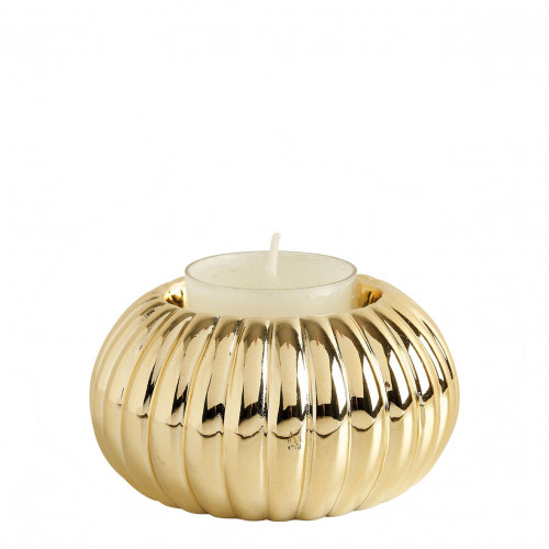 Ribbed Golden Ceramic Candle Holder - Medium Size