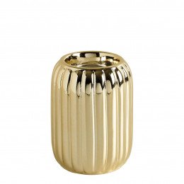 Golden Ribbed Ceramic Candle Holder - Large Model