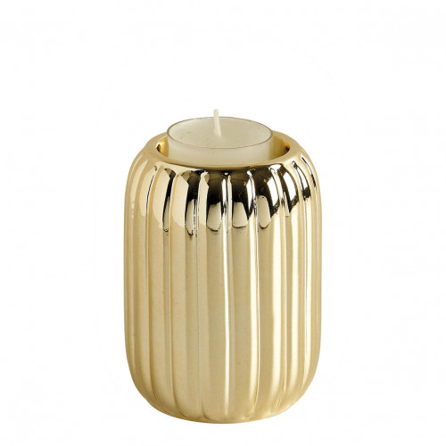 Golden Ribbed Ceramic Candle Holder - Large Model Golden Ribbed Ceramic Candle Holder - Large Model