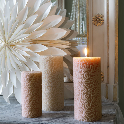 Dark Pink Flower Decorative Candle - Large Model - H. 20 cm