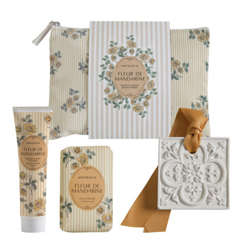 Beauty Pouch with Hand Balm, Soap, and Scented Decoration - Fleur de Mandarine
