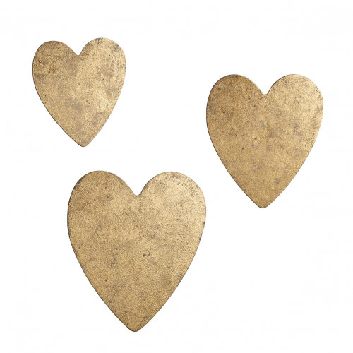 Juego de 3 Corazones de metal con acabado en latón