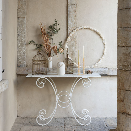 Rustic Rectangular Garden Table in White Metal - 120 x 40 x 81 cm