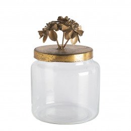 Bomboneira Idylle florale em vidro e metal dourado - Modelo pequeno - ø 9,5 x 16 cm