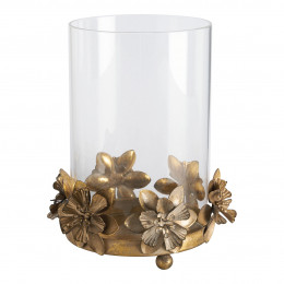 Portavelas Idylle florale de vidrio y metal dorado
