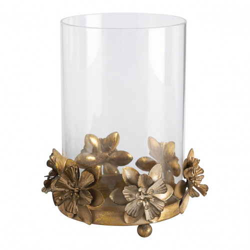 Portavelas Idylle florale de vidrio y metal dorado
