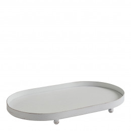 White metal oval tray - 25 x 15 x 2.5 cm