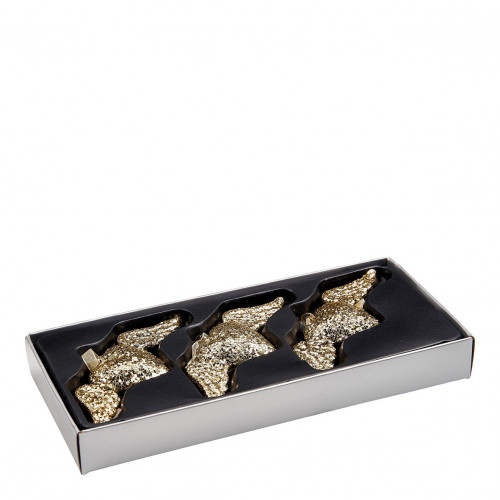 Estuche de 3 corazones ex-voto dorados brillantes de cristal