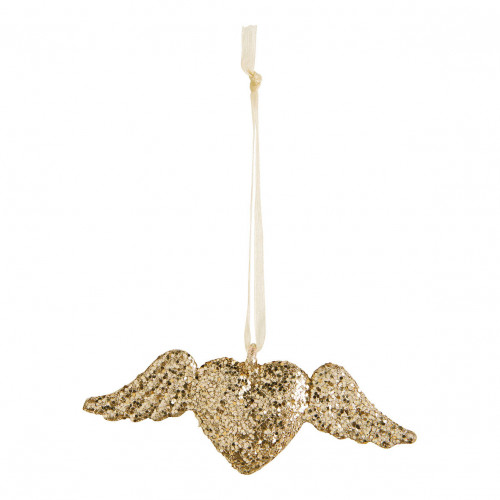 Set di 3 cuori ex-voto glitterati dorati in vetro