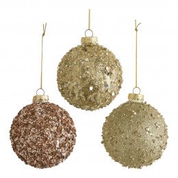 Conjunto de 3 bolas decorativas Cometa com brilhantes em vidro