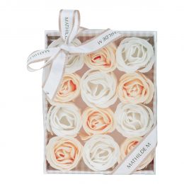 Coffret de 12 roses en feuilles de savon blanches et nude - Parfum Rose