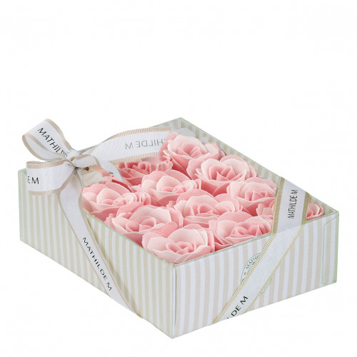Caja de 12 rosas de hojas de jabón rosas y blancas - Fragancia de Rosa