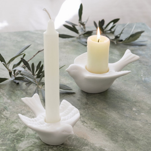 Ceramic Bisque Titmouse Candle Holder - Small Model