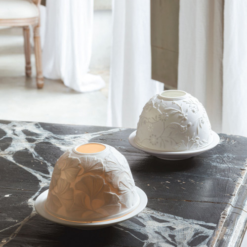 Portavelas litofanía Follaje en bizcocho de porcelana