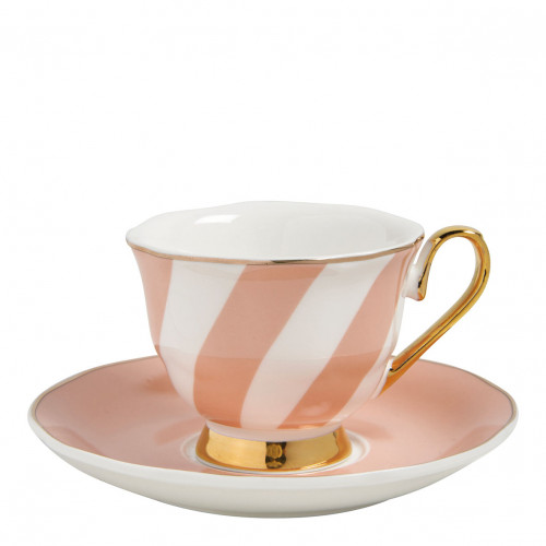 Madame de Récamier Coffee Cup and Saucer with Pastel Stripes - Pink Madame de Récamier Coffee Cup and Saucer with Pastel Stripes - Pink