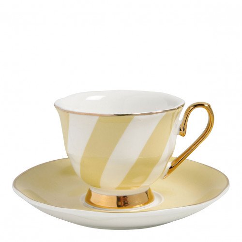 Madame de Récamier Coffee Cup and Saucer with Pastel Stripes - Yellow