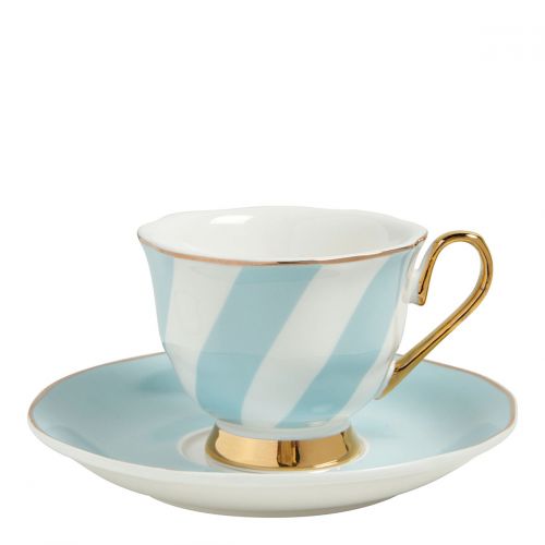 Tasse à café et sous-tasse Madame de Récamier rayures pastel - Bleu