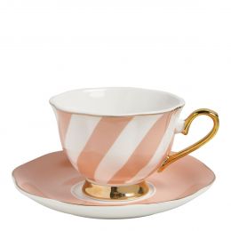 Tasse à thé et sous-tasse Madame de Récamier rayures pastel - Rose