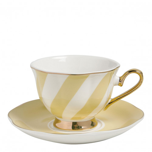 Taza de té y platillo Madame de Récamier rayas pastel - Amarillo