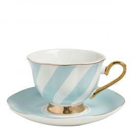 Tasse à thé et sous-tasse Madame de Récamier rayures pastel - Bleu