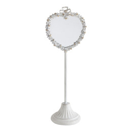 Heart-shaped whitewashed metal standing mirror