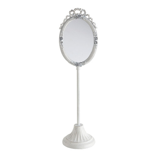 Standing mirror with whitened metal flowers