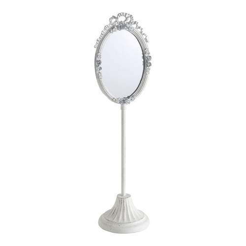 Standing mirror with whitened metal flowers