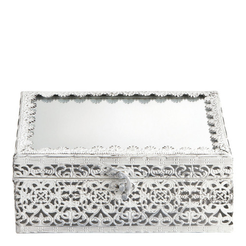 Boîte à bijoux rectangulaire Précieuse en métal blanchi
