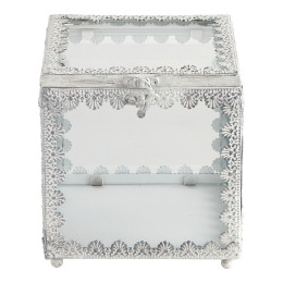 Scatola porta gioielli quadrata Preziosa in metallo sbiancato - Modello grande