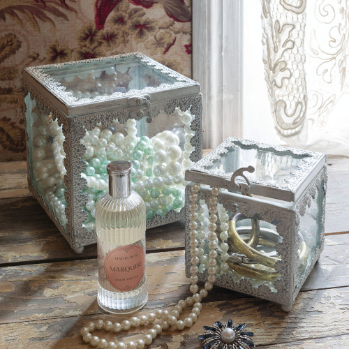 Joyero cuadrado Précieuse de metal blanqueado - Modelo grande