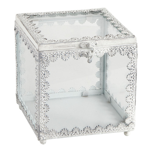 Large Square Precious jewelry box in whitened metal