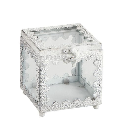 Square Precious jewelry box in whitened metal - Small model