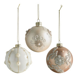 Set of 3 Fancy Glass Christmas Ornaments