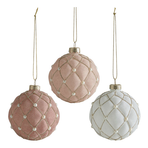 Conjunto de 3 bolas de Natal de vidro com pérolas