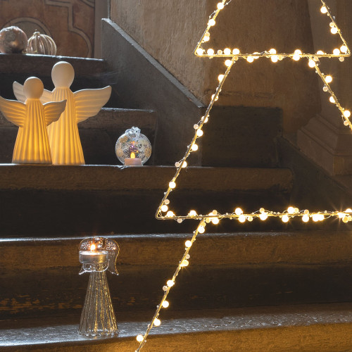 Boule de Noël Flocon en verre avec bougie LED intégrée Boule de Noël Flocon en verre avec bougie LED intégrée