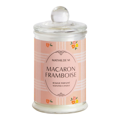 Coffret bougie parfumée 100 g et décors Gourmandises d'Été - Macaron Framboise